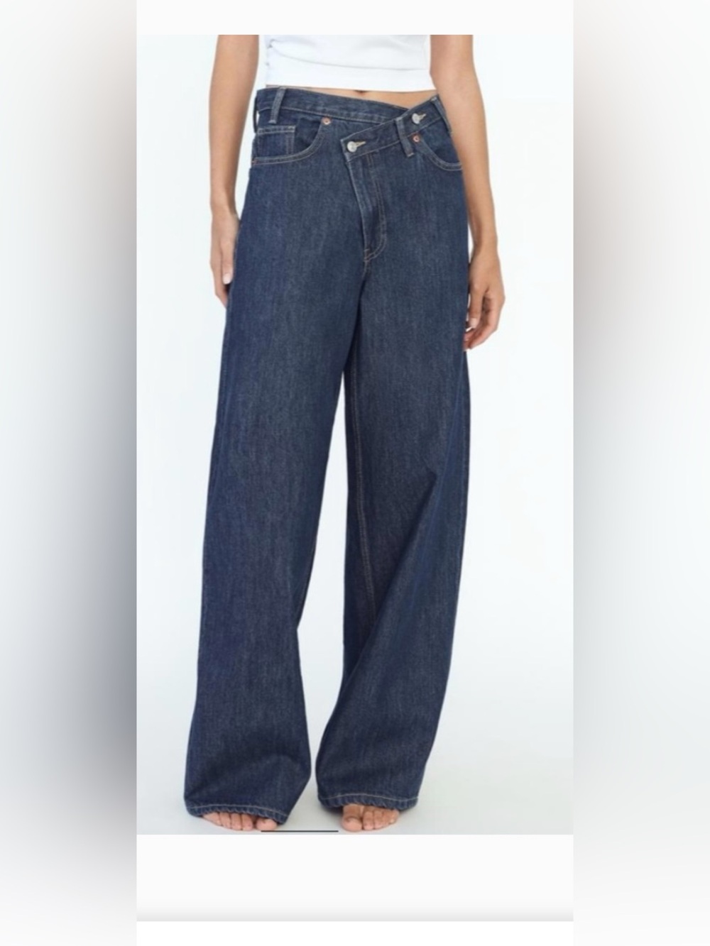 Zara VERY COOL Dark Indigo Cross Over Denim Jeans - Dark Blue